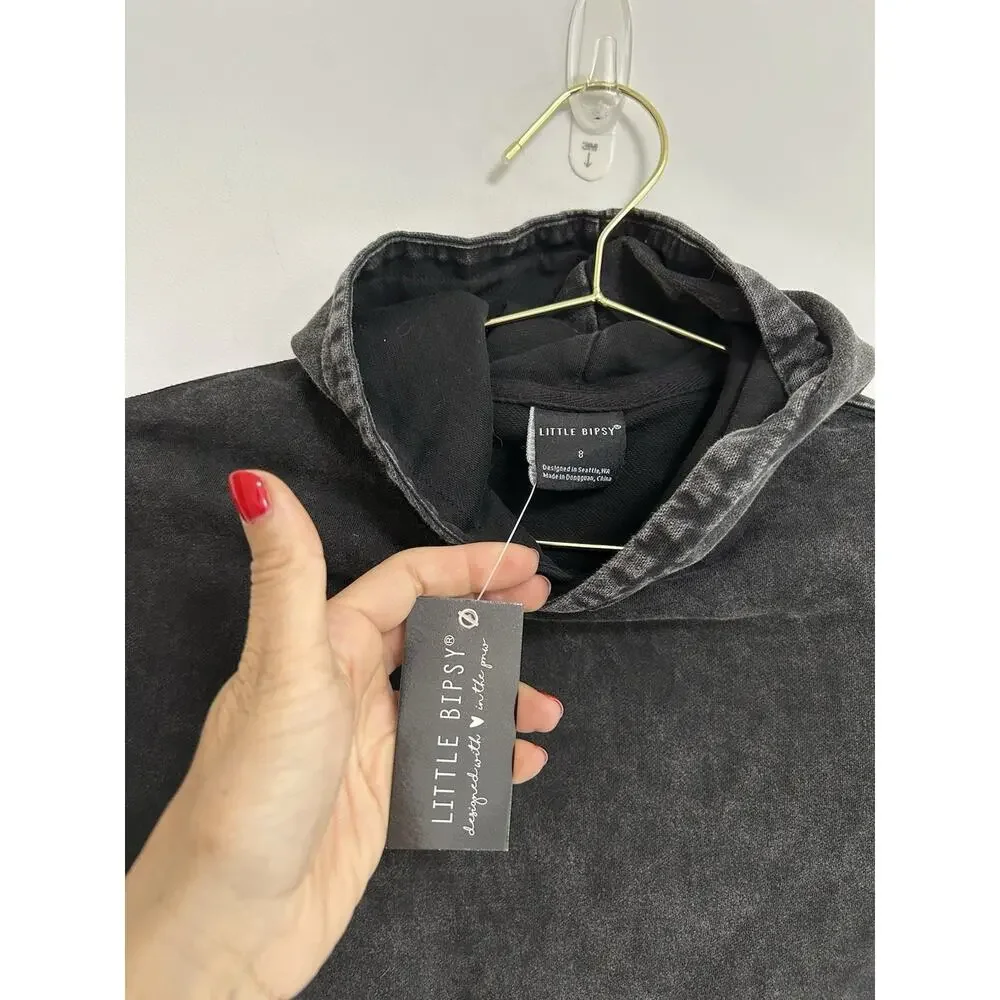 Little‎ Bipsy Boys Hoodie Terry Black Acid wash Short Sleeve Pullover Sweatshirt